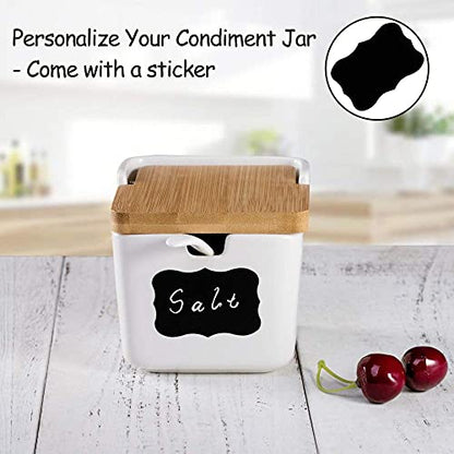 Ceramic Sugar Bowl with Bamboo Lid and Spoon,Porcelain Sugar Container for Home Kitchen,Salt Condiment for Sugar Tea Coffee Spice,White,9 Fl oz 270ML - color: S-002
