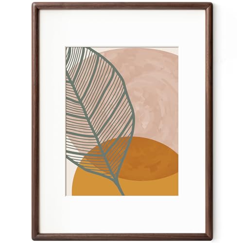 12 x 16 Walnut Frame - Rounded Corner 12x16 Picture Frame Matted to 8.5x11 - Natural Walnut Wood Photo Frame with Tempered Glass for Wall Mount Display - color: Walnut, size: 12x16 - 1P