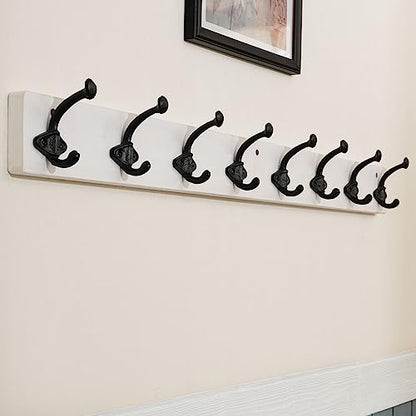 WEBI Rustic Coat Rack Wall Mount,35.43" Long 8 Cast Iron Coat Hooks Wall Mounted,Heavy Duty Wall Coat Hanger Hooks for Hanging Coats,Clothes,Jacket,Black on White - color: White, size: 35 Inch