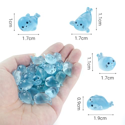 32Pcs Glow in Dark Mini Resin Seal Figurines - 4 Styles Luminous Sea Animals for Terrarium Decor, Fairy Garden, Aquarium, Small Resin Animals with Storage Box
