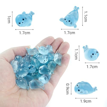 32Pcs Glow in Dark Mini Resin Seal Figurines - 4 Styles Luminous Sea Animals for Terrarium Decor, Fairy Garden, Aquarium, Small Resin Animals with Storage Box