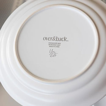 over&back Rim Dinnerware Set - Stoneware Dishes - Comes with 4 Dinner Plates, Salad Plates, Cereal Bowls, and Dinner Bowls - 16-Piece All-Occasion Place Settings - Serves Four - Semi-Matte White - color: White, size: Dinner Set | 16 Pieces