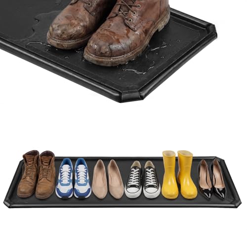 Shoe Mat, Large Boot Mat for Entryway Indoor- 59" × 17.7" | 1.2 in Raised Edges Tray, 600D PVC, Waterproof, Foldable, Non Slip, Wet Shoes, Mud, Snow, Multiple Uses - color: Black-59" × 17.7"