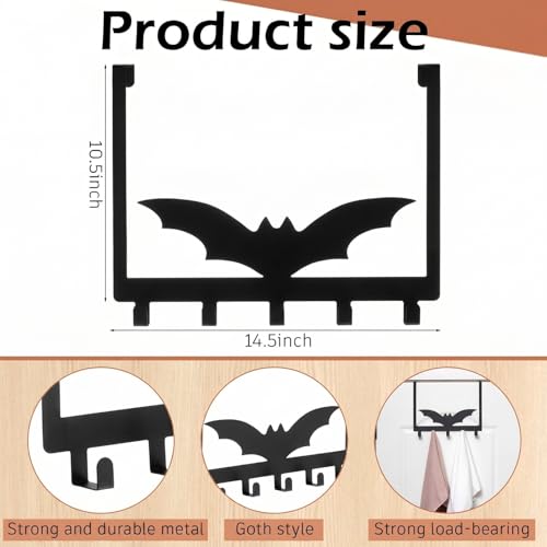 Reallnaive Gothic Bat Over The Door Hooks Goth Bathroom Decor Creepy Hanger Wall Mount Rack Holder for Towel, Hat, Coat, Cloth, Keychain, Bag, Home Organizer - style: Bat