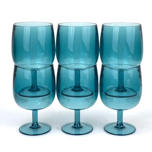 Yalin Set of 6 Unbreakable 12 oz Acrylic Plastic Wine and Water Tumbler Stackable Goblets. (Cyan, 12 oz) - color: Cyan, size: 12 oz
