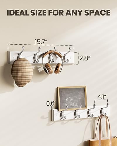 AMADA HOMEFURNISHING Coat Rack Wall Mount 2 Pack, Coat Hooks Wall Hooks Coat Hangers for Wall, Hat Racks Hooks for Hanging Coats Wall Mounted, 15.7" L x 2.8" W x 0.6" H, White