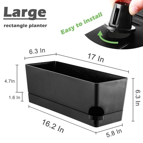 Self Watering Pots for Indoor Plants 17 Inches Window Boxes Planters Rectangular Flower Pots Rectangle Herb Pots Large Plant Pots with Drainage Holes and Saucers Windowsill Planter (2, Black) - color: Black
