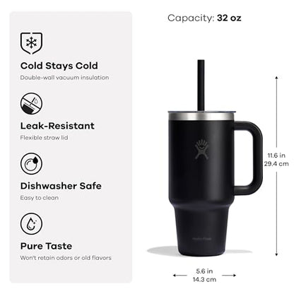 Hydro Flask Travel Tumbler with Handle, Clear Lid and Straw - Insulated Stainless Steel - color: TRILLIUM, size: 32 Ounces