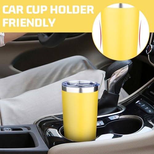 20oz Tumbler with Lid Double Wall Vacuum Insulated Travel Coffee Mug Stainless Steel Thermal Cup Powder Coated Sturdy Coffee Tumbler for Hot and Cold Beverage (Yellow,1) - color: Yellow, size: 20 Ounces (1 Pack)
