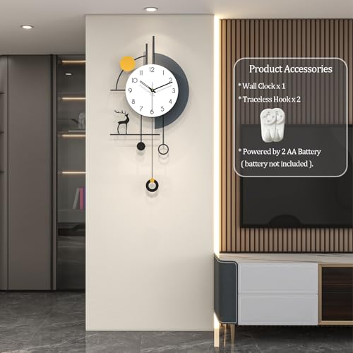 Large Modern Pendulum Wall Clock Battery Operated for Living Room | Analog Silent Non-Ticking Decorative Wall Clock Bold Easy-to-Read Dial for Kitchen, Bedroom and Office Decor 14.x 28.3 inch
