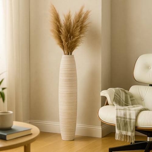 Leewadee Large Floor Vase 26 inches Mango Wood for Pampas Grass, Dried Flowers | Decor Vase for Living Rooms and Empty Corners, for Branches & Dried Grasses. Tougher than Ceramic, No Water. Boho - color: White Wash, size: 26 inches