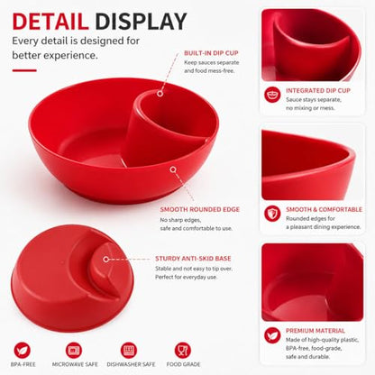 6 Colors Divided Snack Bowls, Anti Soggy Chip Dip Serving Dishes, Stackable Plastic Bowls, Microwave & Dishwasher Safe, Ideal for Home Party, Salad, Nuts, Salsa - color: Red
