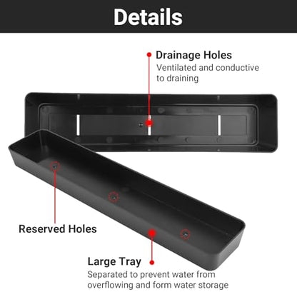 GREANER Rectangle Window Boxes, 6PCS 16x3.8 Inch Black Herb Planters with RemovableTray and Drainage Hole, Succulent Flowers Plastic Pot for Balcony, Office, Windowsill, Garden, Outdoor Decoration Use - size: 6Packs/16x3.8in