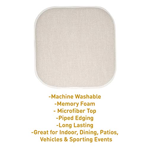 Sweet Home Collection Chair Cushion Memory Foam Pads Honeycomb Pattern Slip Non Skid Rubber Back Rounded Square 16" x 16" Seat Cover, 4 Pack, Alexis Linen/Beige - color: Alexis Linen/Beige, size: 4 Pack
