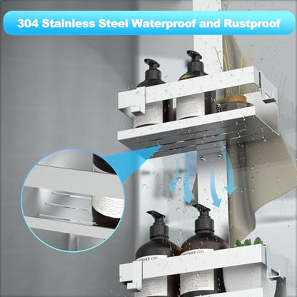 Shower Caddy Hanging, Over Frameless Glass Door Shower Shelf, Silver | SUS304 Stainless Steel, Bathroom Organizer/Rack No Drilling
