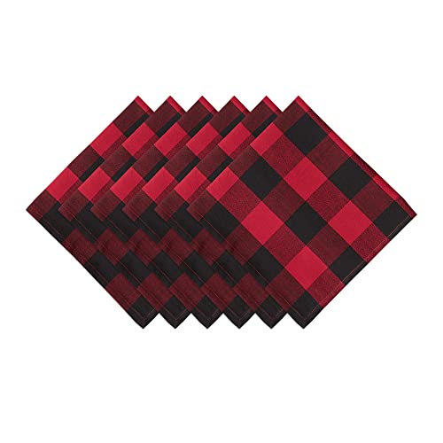 DII Buffalo Check Collection, Classic Farmhouse Cloth Napkin Set, 20x20, Red & Black, 6 Piece - color: Red & Black, size: 20" x 20" (Set of 6)
