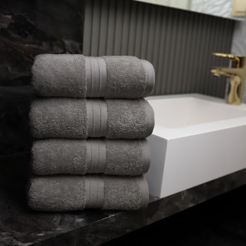 Hand Towels Set of 4 - Soft & Thick, Large (16"x 28") 100% Cotton, Luxury, Extra Soft - Versatile, Perfect as Bath and Kitchen Towel, Drying Towels, Wash and Gym Cloths - Gray - color: Gray
