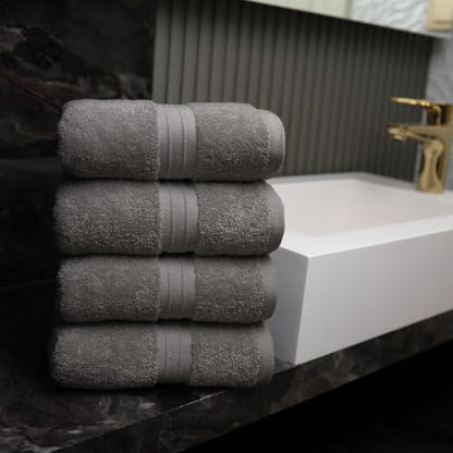 Hand Towels Set of 4 - Soft & Thick, Large (16"x 28") 100% Cotton, Luxury, Extra Soft - Versatile, Perfect as Bath and Kitchen Towel, Drying Towels, Wash and Gym Cloths - Gray - color: Gray