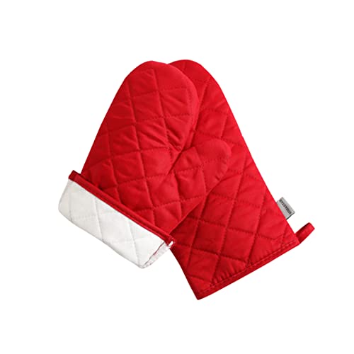 Oven Mitts and Pot Holders 4 pcs Set,High Heat Resistant 500 Degree Extra Thicken Long Kitchen Cotton Oven Glove for Cooking (12 Inch,Red) - color: Cotton-red