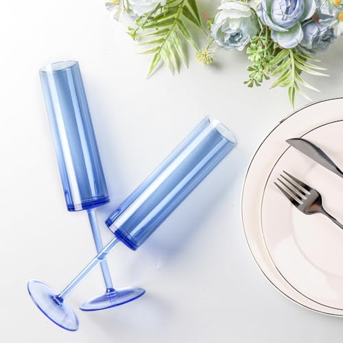 24 PCS Sapphire Blue Plastic Champagne Flutes 5.4 OZ Clear Acrylic Champagne Flutes Sparkling Wine GlassesLong Stem Crystal Champagne Glasses For Wedding Baby Shower Anniversary Birthday - color: Sapphire, size: 24 Pack