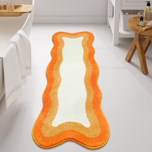 HAOCOO Large Bathroom Rugs Runner, 24x59 Inch Irregular Shape Non Slip Shower Rugs, Microfiber Absorbent Washable Shower Mat for Bathroom Floor Sink Tub Bedside - color: Orange, size: 4'11" x 2' (Irregular)