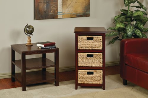 OSP Home Furnishings Seabrook Storage Tower with Solid Wood Frame and Natural Baskets, 3-Drawer, Espresso Finish - color: Espresso Finish, size: 3-Drawer