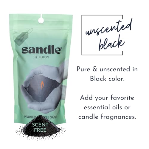 Sandle by Foton Pearled Candle 10 Oz – Black Unscented, Non Toxic Luxury Long Lasting Sand Candles up to 60 Hours - Refillable Sand Candle with 15 Wicks for Candles Making - size: 10oz (Single Pack)