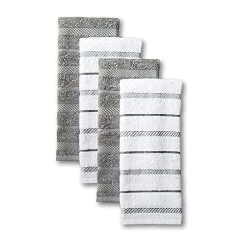 KitchenAid Albany Kitchen Towel 4-Pack Set, Grey/White, 16"x26" - color: Grey, size: 16"x26"