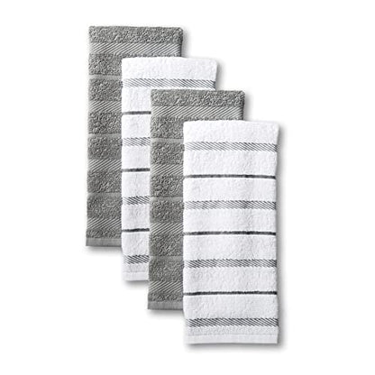 KitchenAid Albany Kitchen Towel 4-Pack Set, Grey/White, 16"x26" - color: Grey, size: 16"x26"