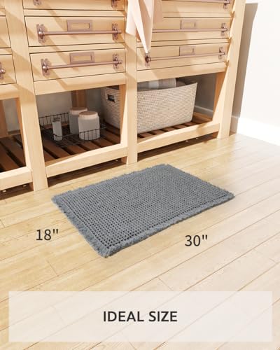 tchdio Waffle Bath Mat, Super Absorbent Non Slip Bath Mat Ultra Soft Bathmat Machine Washable Bath Rugs with Tassels, Beside Tub, 18" x 30" - color: Dark Grey, size: 18" x 30"