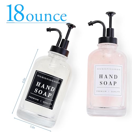 Dish and Hand Soap Dispenser,Set of 2 * 16.9oz | Glass Soap Dispenser with Black Pump,Tray,Funnel,500ML Countertop Soap and Lotion Dispenser for Kitchen, Bathroom,Shower - color: Ks-5010-34y-2b