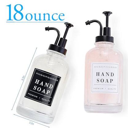 Dish and Hand Soap Dispenser,Set of 2 * 16.9oz | Glass Soap Dispenser with Black Pump,Tray,Funnel,500ML Countertop Soap and Lotion Dispenser for Kitchen, Bathroom,Shower - color: Ks-5010-34y-2b