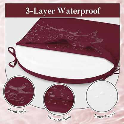 Basic Beyond Outdoor Cushions for Patio Furniture Waterproof Outdoor Chair Cushions Set of 4-19 x 19 x 3 Inch Thick Patio Chair Cushions with Adjustable Ties, Dark Red - color: Dark Red