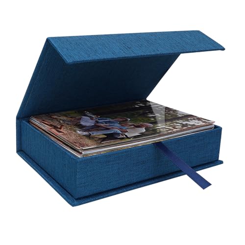 4x6 Photo Storage Box, Premium Linen Memory Box for Photos, Pictures, Certificates, Scrapbooking Supplies & Jewelry - Portable, Stackable Organizer for Home, Crafters & Collectors - color: Blue, size: 4X6