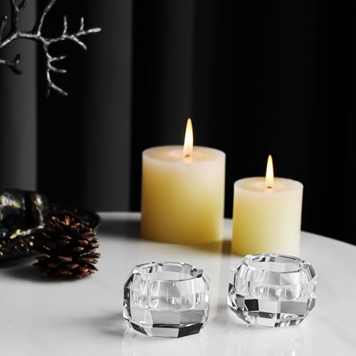 Kitcom Crystal Tea Light Candle Holders Pack of 2 for Tabletop Home Decor W2.36'' X H1.57'', Comes with Gift Box