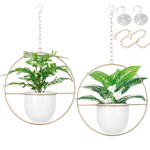 2 Pack Hanging Planter with 5.5" Pot, Metal Hanging Plant Holder | Hanging Planters for Indoor Plants, Hanging Pot, Indoor Hanging Planter, Plant Hanger, Metal hanging baskets for plants - color: Gold & White