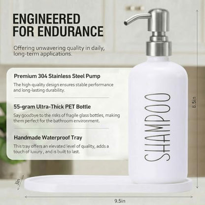 MOMEEMO Refillable Shampoo and Conditioner Bottles with Tray, White | Shower Shampoo Dispenser for Shower, Body Wash Dispenser for Shower, Shampoo Conditioner Dispenser with Stainless Steel Pumps - color: White Silver