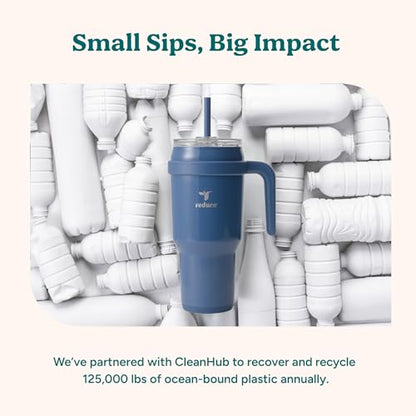 REDUCE 40 oz Stainless Steel Tumbler with Handle - Dual-Wall Vacuum Insulated Travel Mug, Sweat-Proof Lid & Reusable Straw - Keeps Drinks Cold for 24 Hrs, Fits Cupholders, Dishwasher Safe - Dark Web - color: Dark Web, size: 40 Ounces