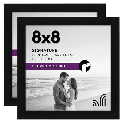 Americanflat 8x8 Picture Frame with Shatter-Resistant Glass - Set of 2 - Use as 4x4 Frame with Mat or Display 8x8 Photo Without Mat - Signature Collection - Square Frames for Tabletop and Wall - Black - color: Black, size: 8x8, style: 2 Pack