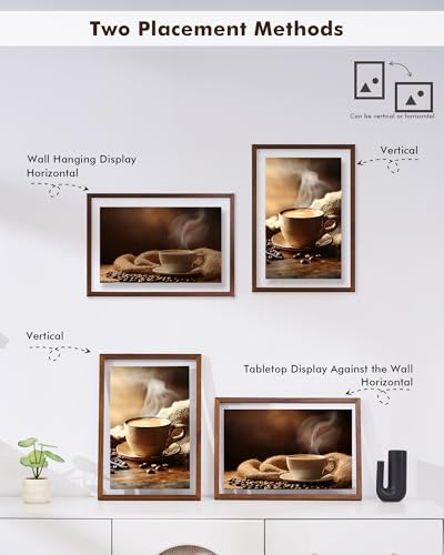 DLQuarts 13x19 Floating Picture Frame for 11x17/11x14 Photos, 2-Pack Solid Wood Double Plexiglass Wall Art Frames, Any Size Photo up to 13x19 Display, Black Walnut - color: Black Walnut, size: 13x19