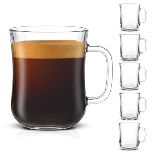JoyJolt Glass Coffee Cups - 15.5oz Diner Mugs Set of 6. Bar Accessories, Cafe Style Clear Mug, Cappuccino, Latte, Tea Cup, Large Espresso Glasses - size: Set of 6