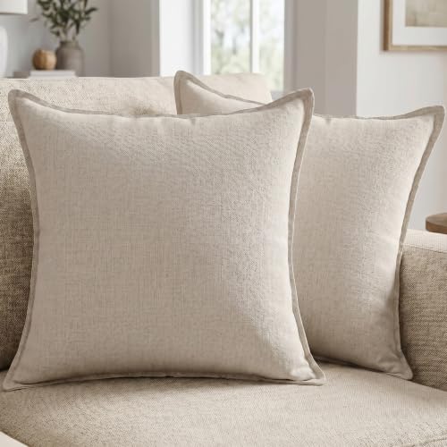 Cotton Linen Throw Pillow Covers 20x20 Inch Nature Linen Set of 2 | Breathable Decorative Cushion Cases with Invisible Zipper - for Boho Farmhouse Decor in Living Room Sofa Couch Bed and Patio - color: Nature Linen, size: 20" x 20" (Pack of 2)