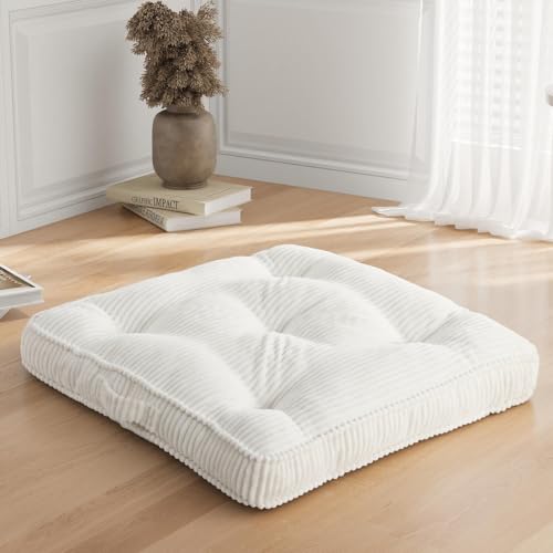 Meditation Floor Cushion, 22x22 Tufted Floor Pillow for Adults | Square Large Meditation Cushion Pillow, Corduroy Sitting with Handle, Yoga Seating for Tatami, Beige,1Pack - color: Beige, size: 22x22x4 inch