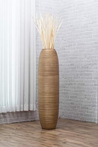 LEEWADEE Large Floor Vase – Handmade Flower Holder Made of Wood, Sophisticated Vessel for Decorative Branches and Dried Flowers, 43 inches, Golden | Decorative Vase for Living Room, for Branches & Dried Herbs. Stronger than ceramic, without water. Bohemia