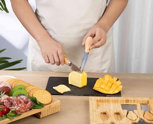 Bamboo Charcuterie Board Gift Set with Expandable Slate, Hidden Drawer, Lightweight, Modern, Natural Finish, Ideal for Cheese, Meats, and Snacks, Perfect for Gatherings or Gifting - size: 2 Grooves Charcuterie Board Set