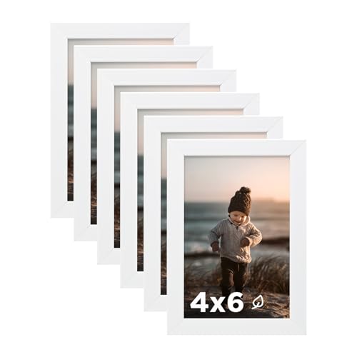 4x6 Picture Frame White Set of 6 Wooden Photo Frames | 4 x 6 Picture Frame with Plexiglass Fits 4x6 without Mat for Table and Wall Display - color: White, size: 4x6