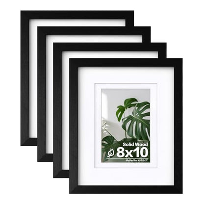 Egofine 8x10 Picture Frames 4PCS, Made of Solid Wood Display 4x6 and 5x7 with Mat Covered by Plexiglass, for Table Top Display and Wall Mounting Photo frame, Black with Texture - color: Black with Texture, size: 8x10