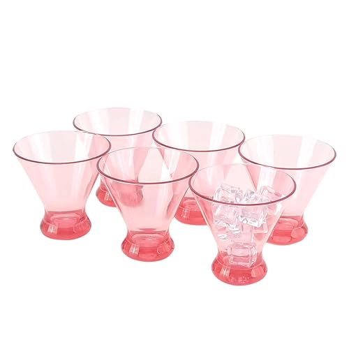Set of 6 Stemless Martini Acrylic Glasses 9 oz, Heavy Base Stable Cocktail/Juice/Red Wine Glasses,Plastic Drinking Tumbler, Fits Ice Cream/Milkshakes,Ideal for Home Party(Pink) - color: Pink