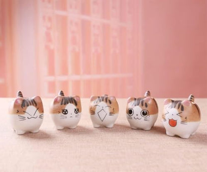Set of 5 Mini Cute Cat Ceramic Succulent Pots Planters with Drainage Hole | Handmade Cartoon Pots Small Plants Animal Lovers Home and Office Desk Decoration