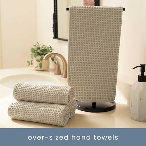 S&T INC. Aura Waffle Bath Towel Set, 6 Pieces, Beige | 2 Bath Towels, 2 Hand Towels, 2 Wash Cloths, Absorbent Microfiber, Quick-Dry and Lightweight, 420GSM - color: Beige